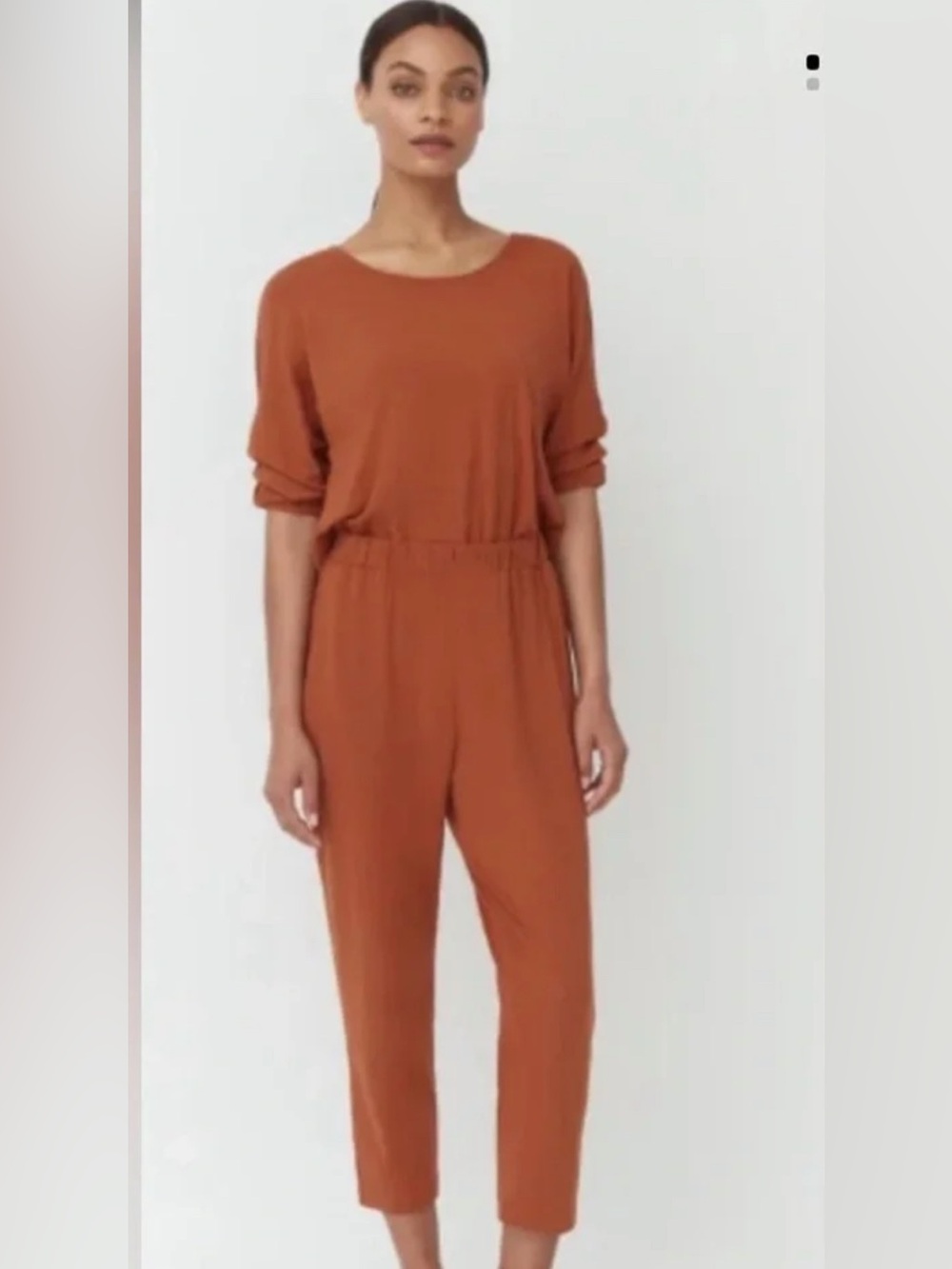 Cuyana Open Back Jumpsuit in Rust